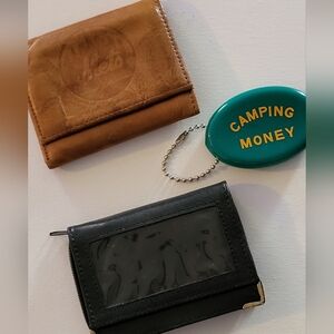 Brown Leather Mets Wallet and Black Card Holder with Teal Coin Holder
